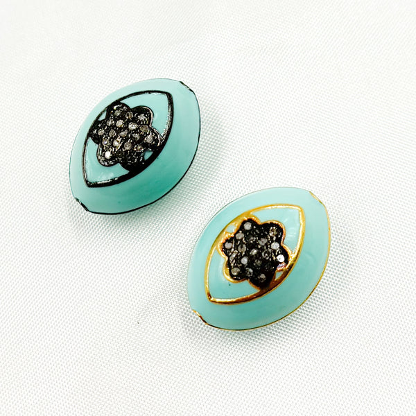 DC413A. Diamond Sterling Silver Marquise Flower Enamel Bead