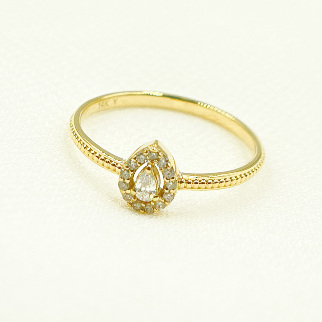 14K Solid Gold Drop Diamond Ring. ZGG697