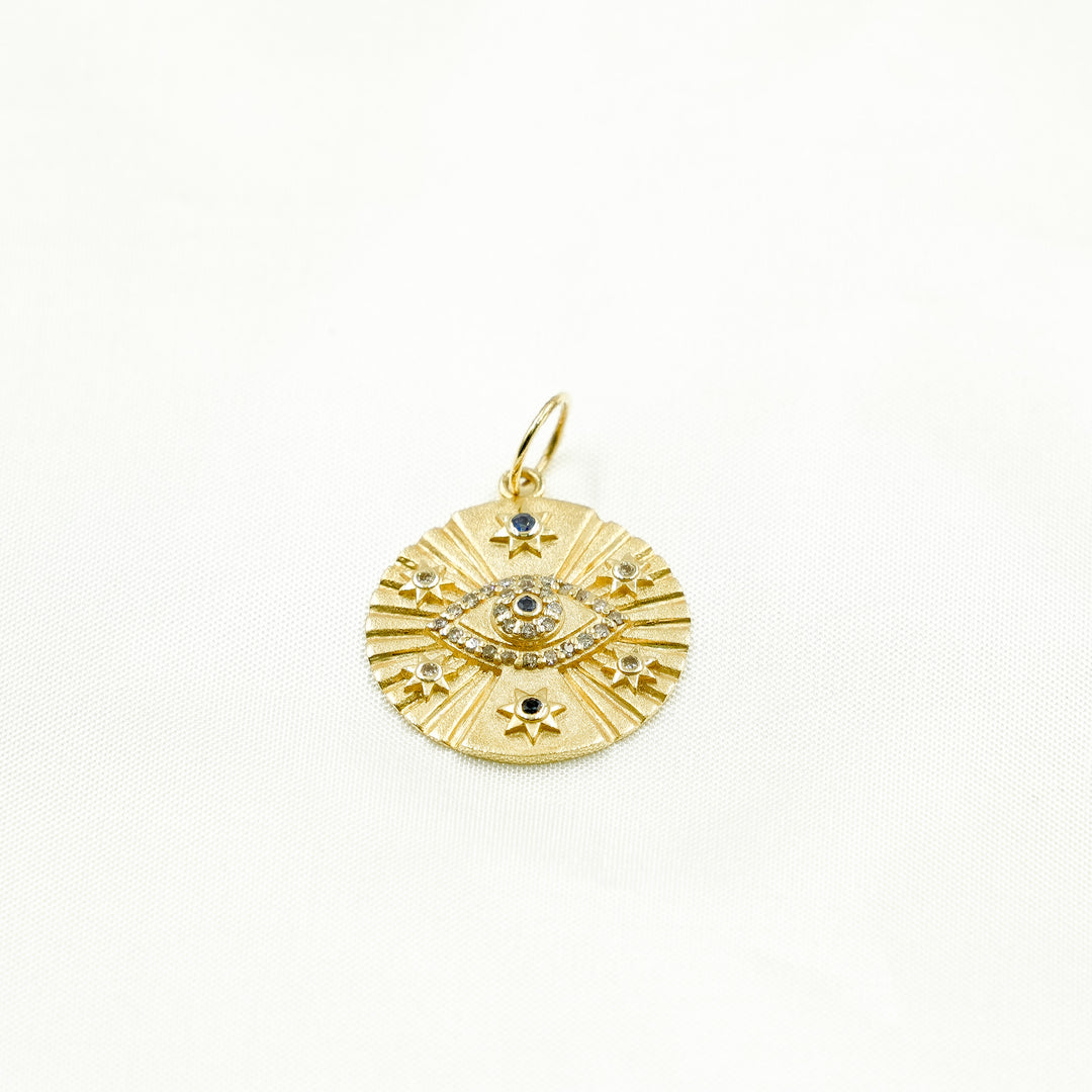 14K Gold Evil Eye Charm with Diamonds and Gemstones. GDP549