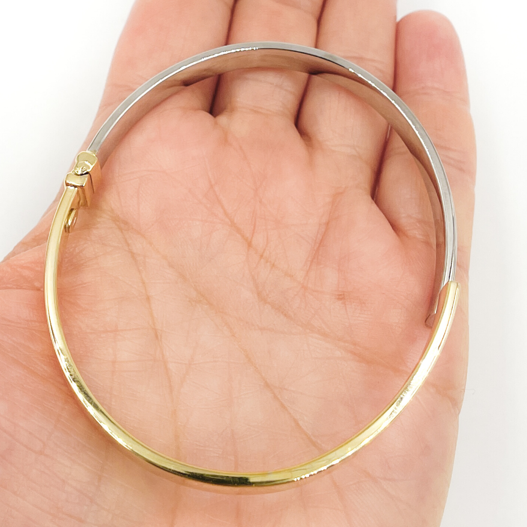 Bangle5. 14K Solid Gold Two Tone Flat Bangle