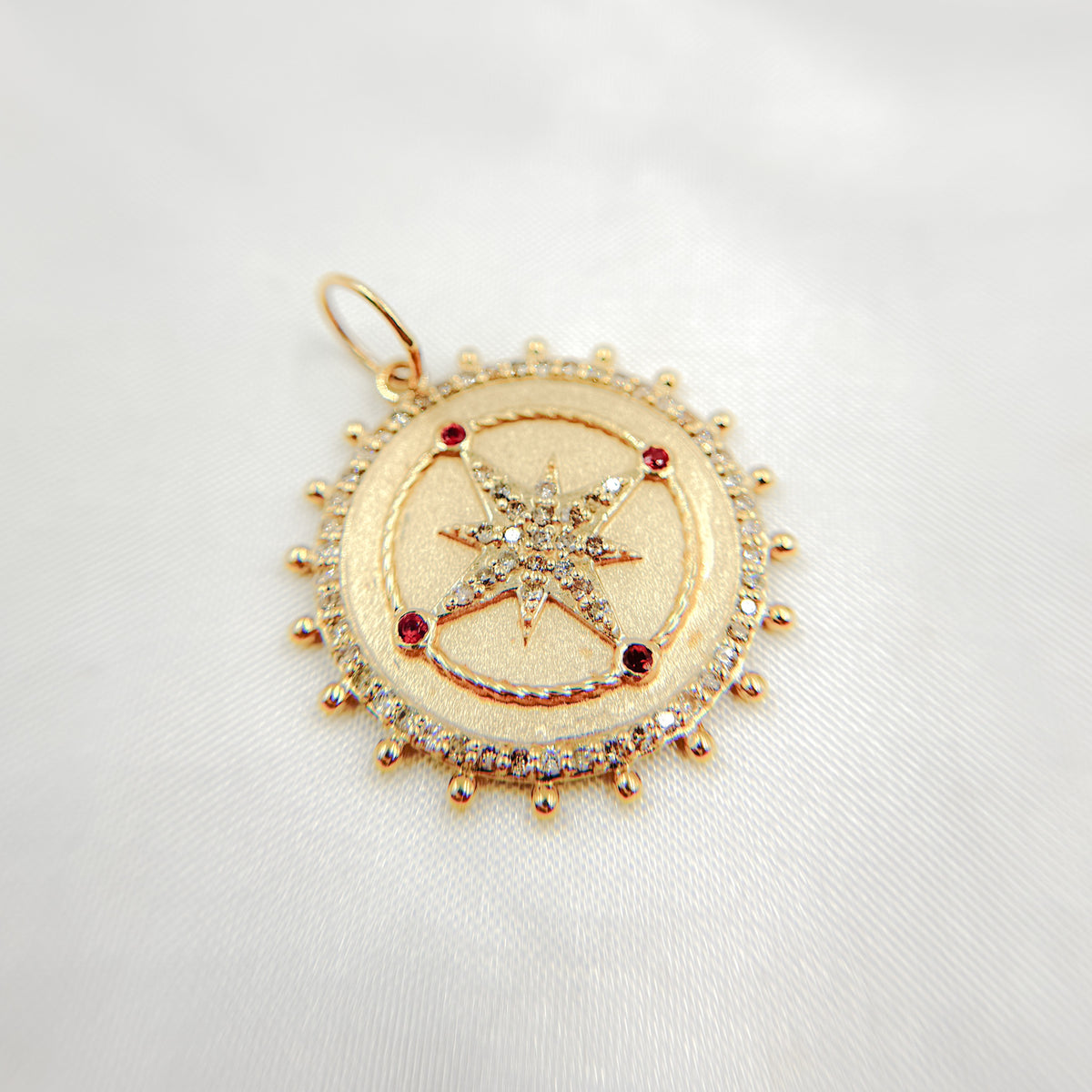 14k Solid Gold Diamond and Gemstone Star Circle Charm. GDP529