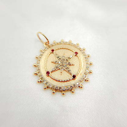14k Solid Gold Diamond and Gemstone Star Circle Charm. GDP529