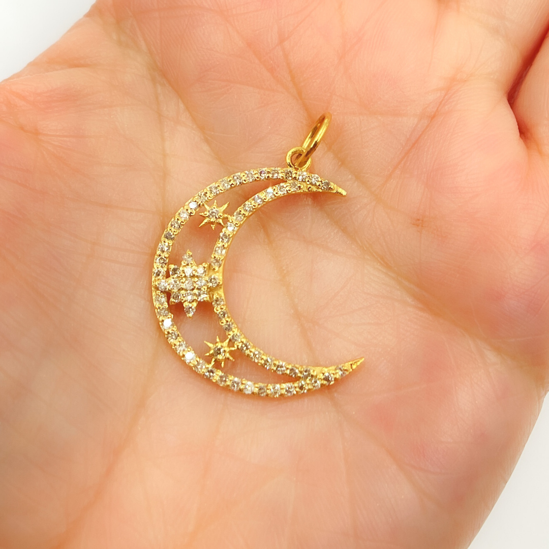 14K Solid Gold with Diamonds Moon Shape Charm. GDP322