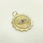 Load image into Gallery viewer, 14K Solid Gold Diamond &amp; Ruby Evil Eye Charm. GDP330
