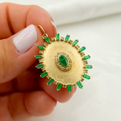 GDP565. 14K Solid Gold Diamond and Gemstone Oval Charm
