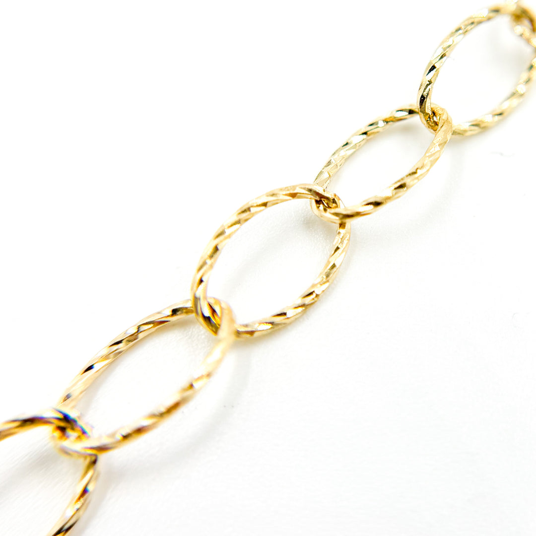 Solid Gold Hammered Oval Cable Link Chain
