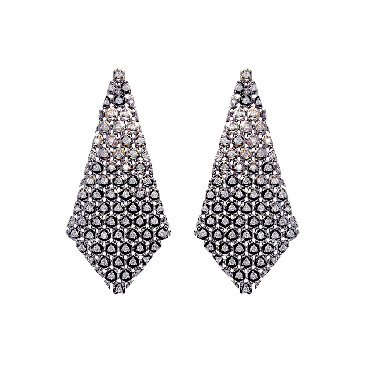 EFP54086. 14K Solid White Gold  Mesh Earrings with Diamonds
