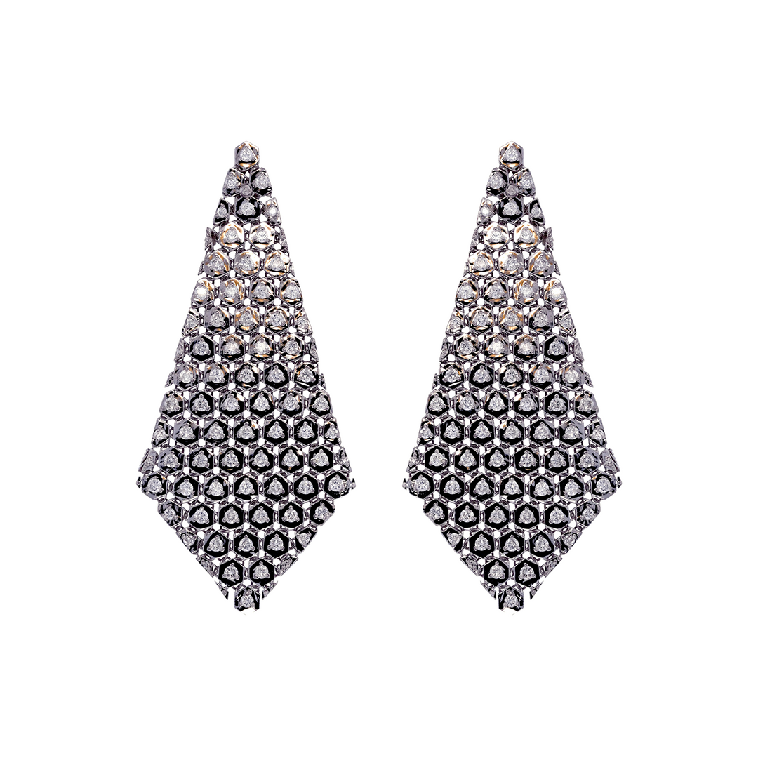 EFP54086. 14K Solid White Gold  Mesh Earrings with Diamonds