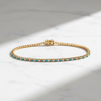 BTF65392. 14k Solid Gold Diamond and Gemstone Beaded Bracelet