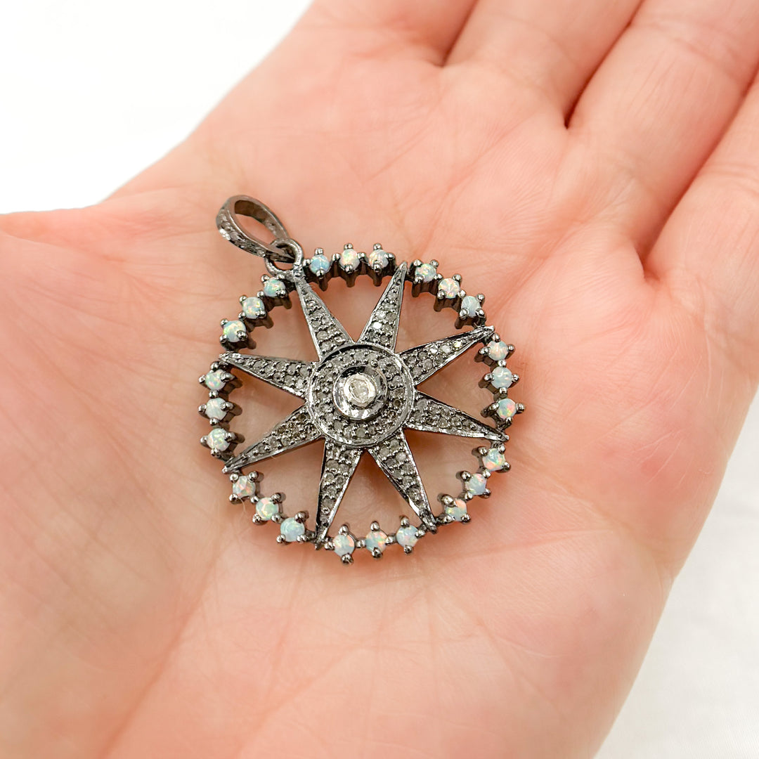 Silver Rounded Star Buy Diamond Sterling Silver Round Star Pendant with Polki