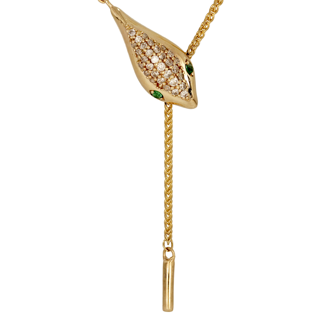 NFC71992. 14k Solid Gold Diamond and Emerald Snake Necklace