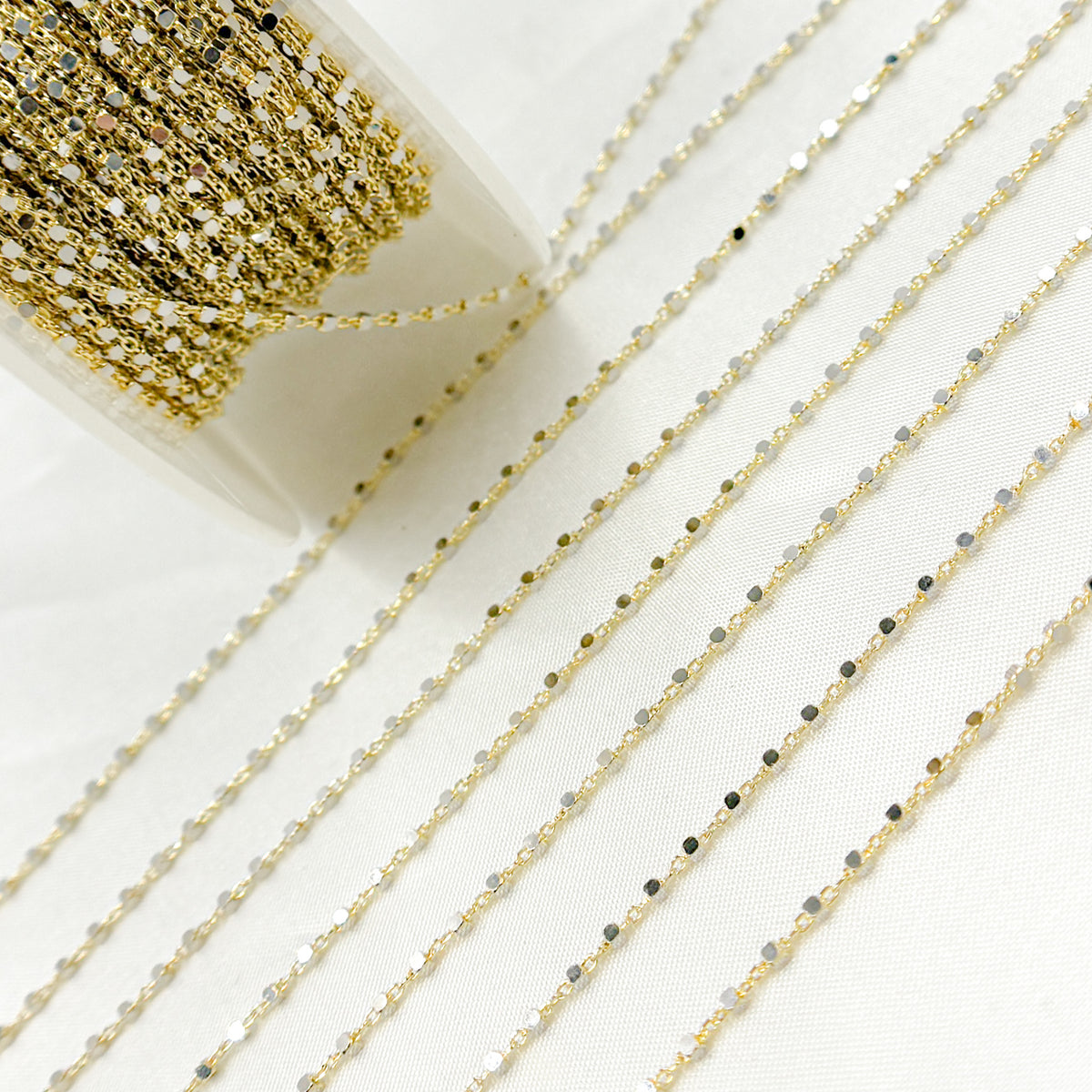 14K Solid Yellow and White Gold Satellite Cubes Chain