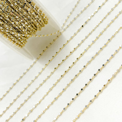 14K Solid Yellow and White Gold Satellite Cubes Chain