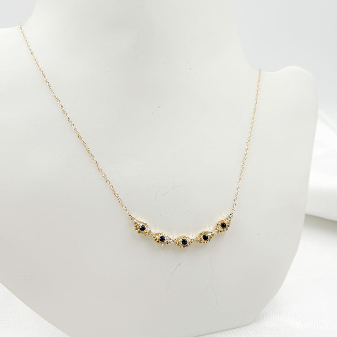 14k Solid Gold Diamond and Blue Sapphire Eye Necklace. NFE70852BS