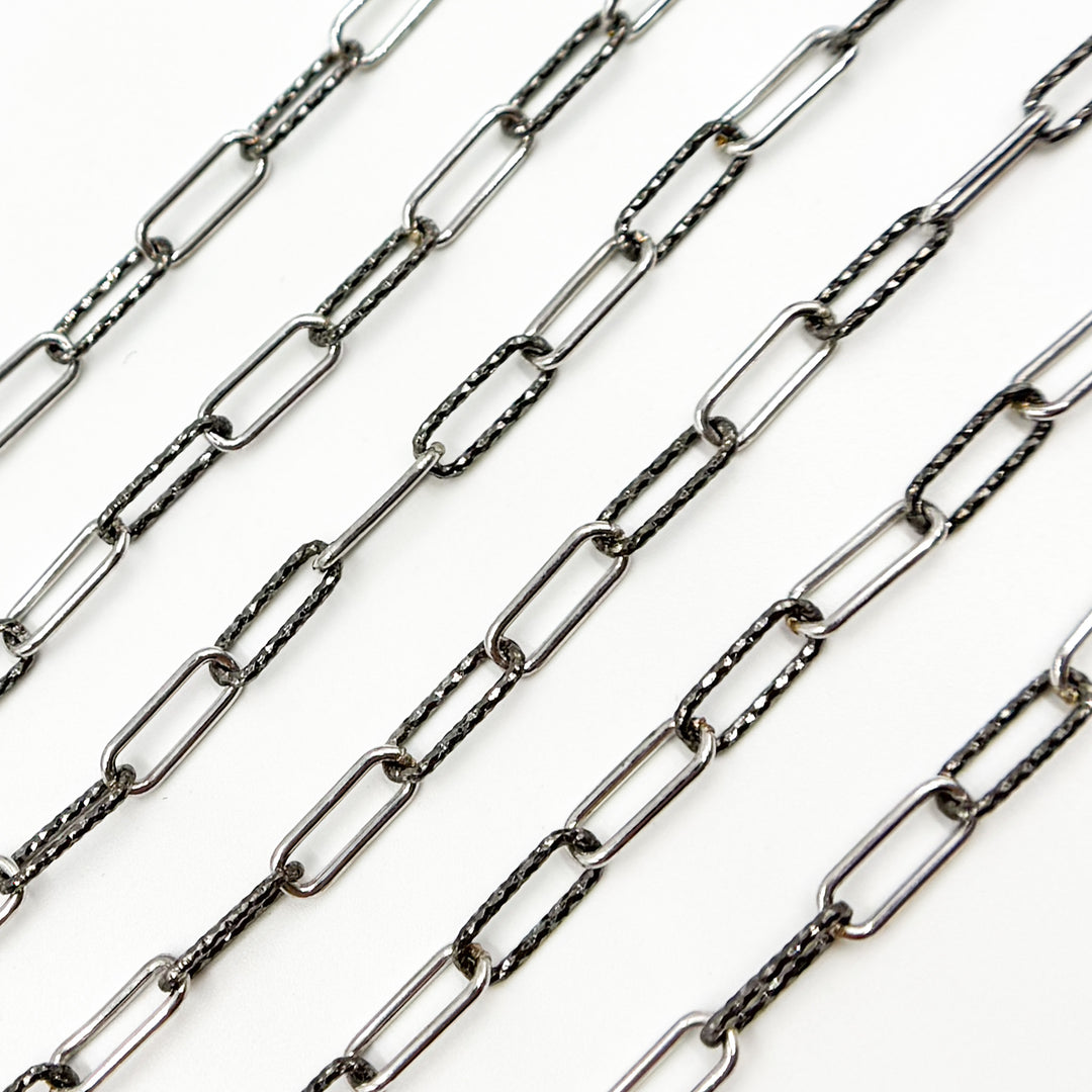 Sterling Silver Diamond Cut and Smooth Paperclip Chain