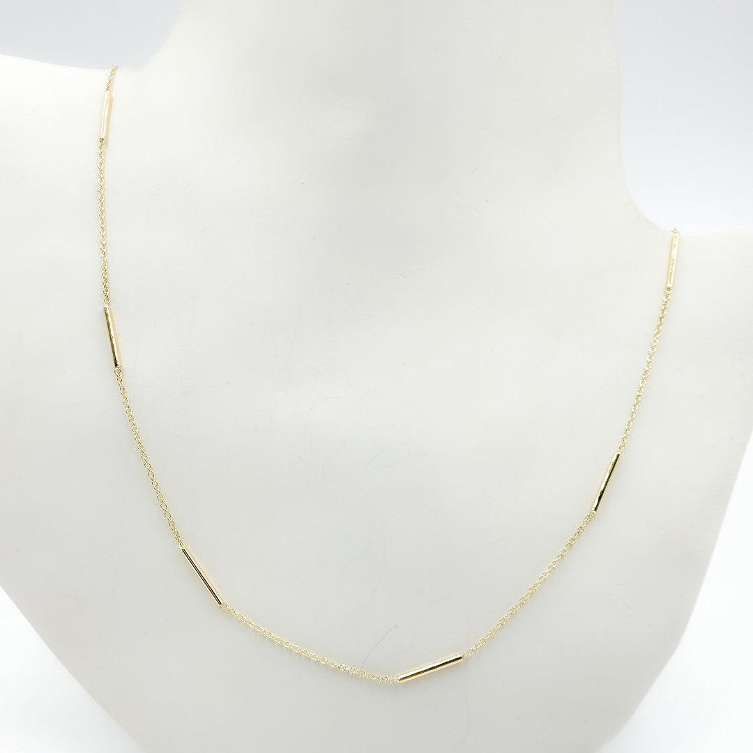 NKSET611. 14k Solid Yellow Gold Bars Link Necklace
