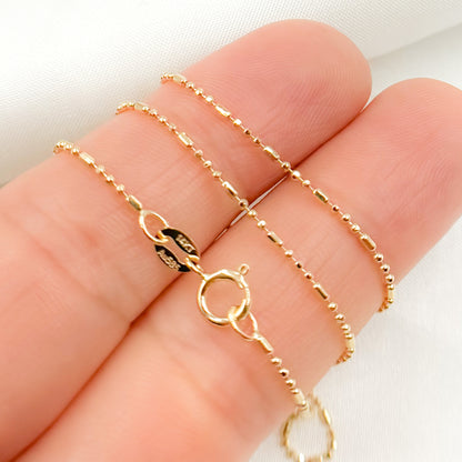 14K Solid Gold Smooth Bar and Ball Chain