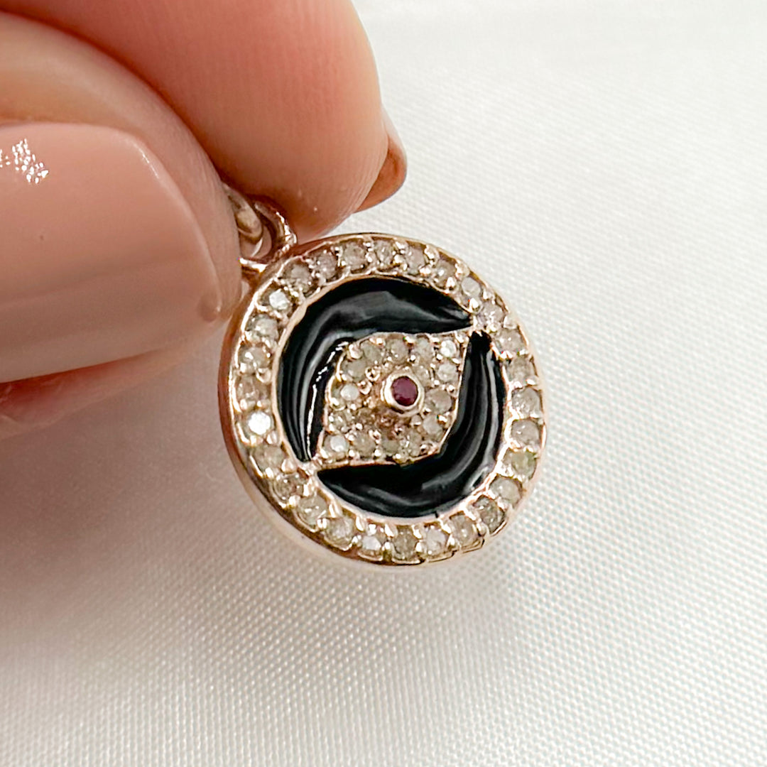 DC241A. Diamond Sterling Silver Round Eye Enamel Charm with Gemstone