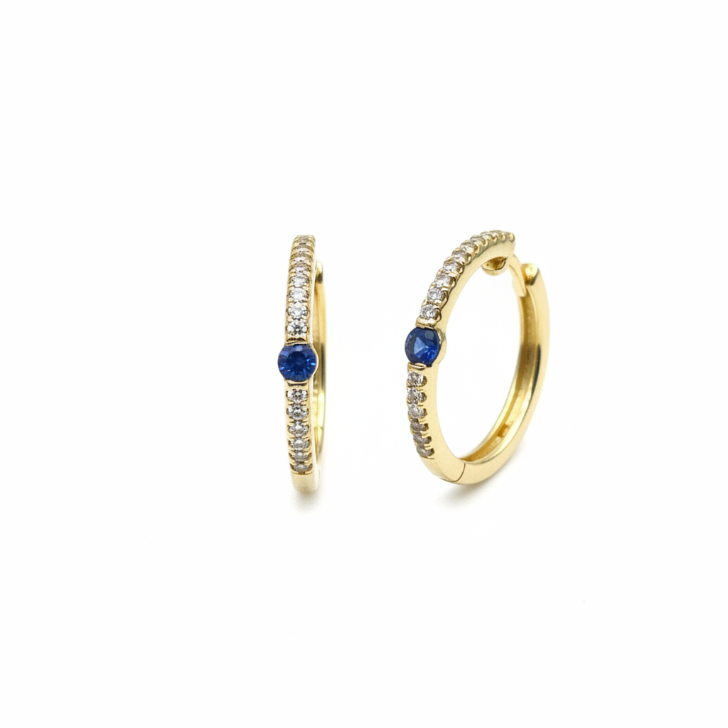 EHC56664. 14K Solid Gold Gemstone & Diamond & Hoop Earrings