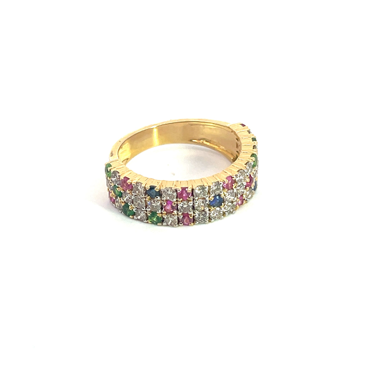14k Solid Gold Diamond Mix Stones Ring.