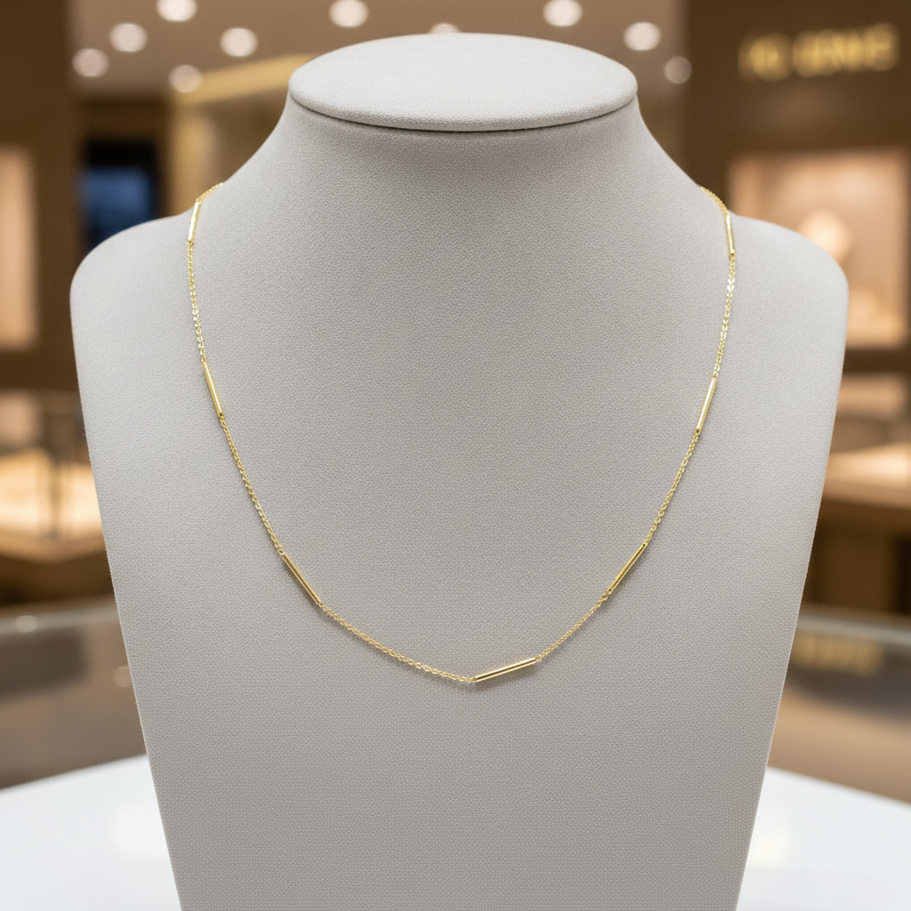 NKSET611. 14k Solid Yellow Gold Bars Link Necklace