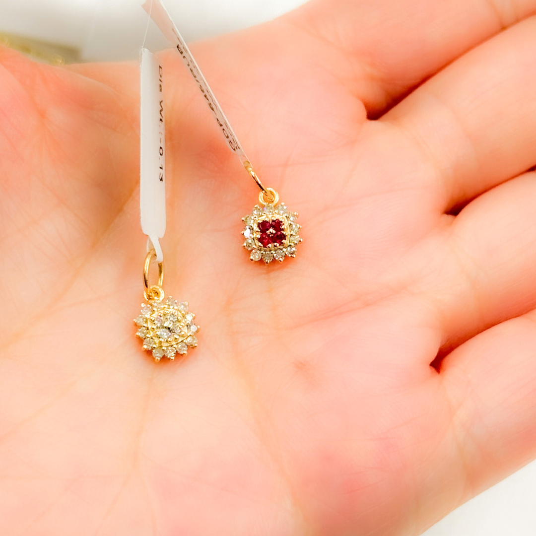 GDP645. 14K Solid Gold Square Charm with Diamonds and Gemstones