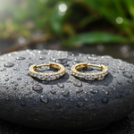 Load image into Gallery viewer, EHF57616. 14k Solid Yellow Gold Diamond Huggie Hoop Earrings