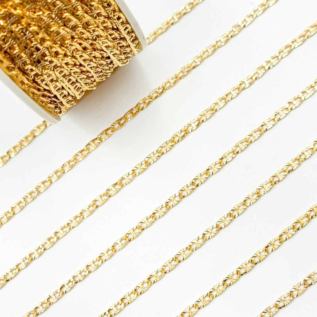 V314GF. 14K Gold Filled Diamond Cut Flat Marina Link Chain