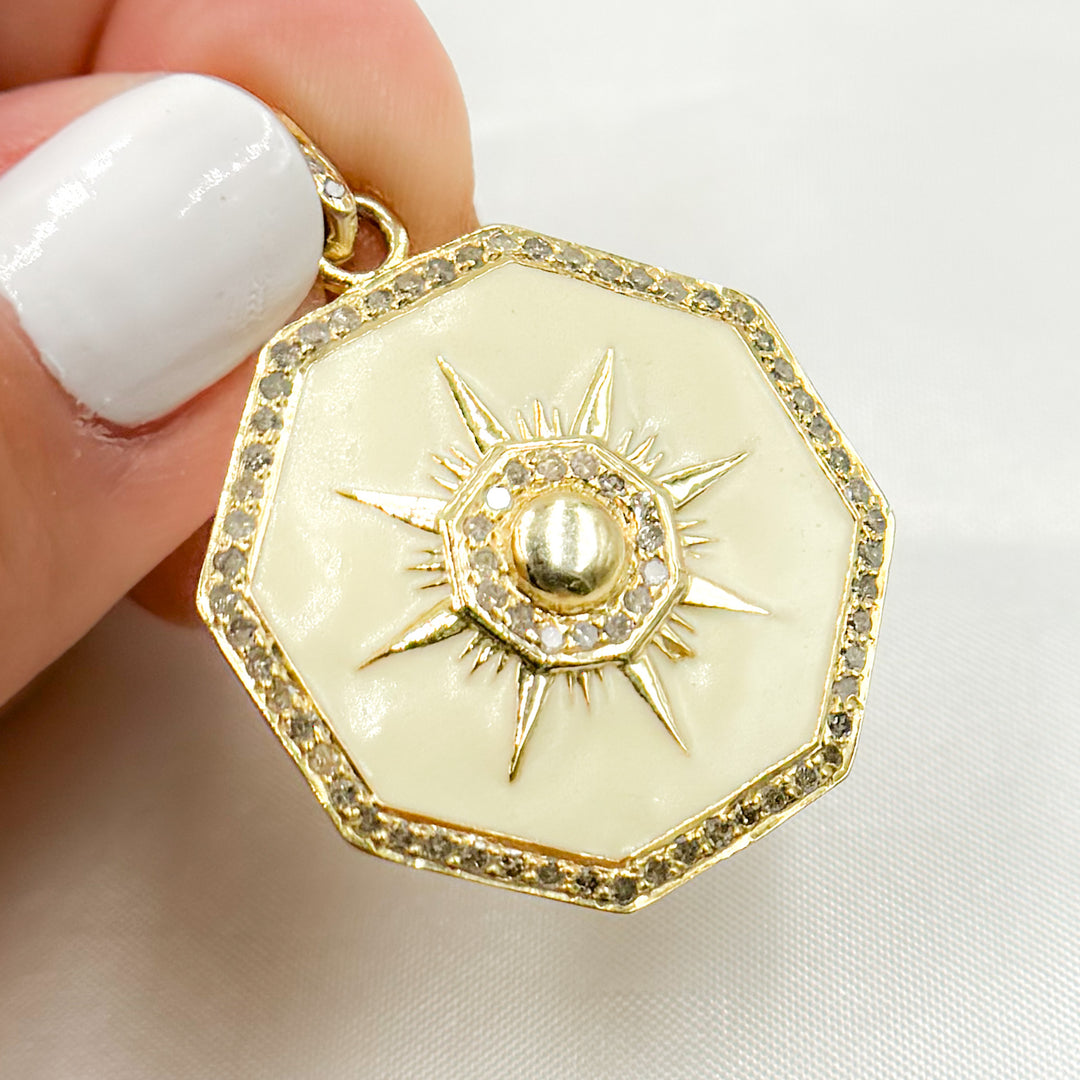 DP748A. Diamond Sterling Silver Octagon Sun Enamel Pendant