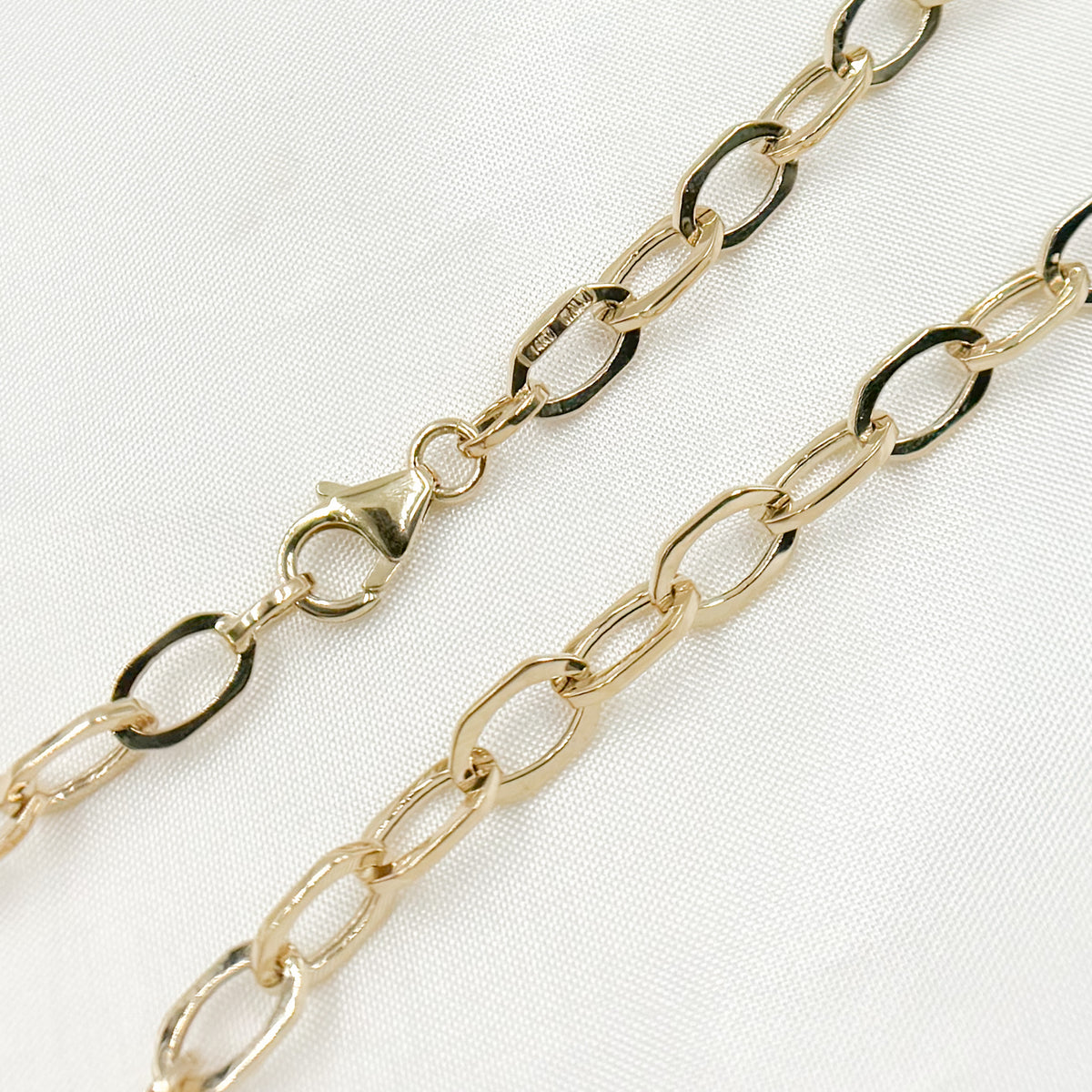 14K Solid Hollow Gold Flat Oval Link Chain
