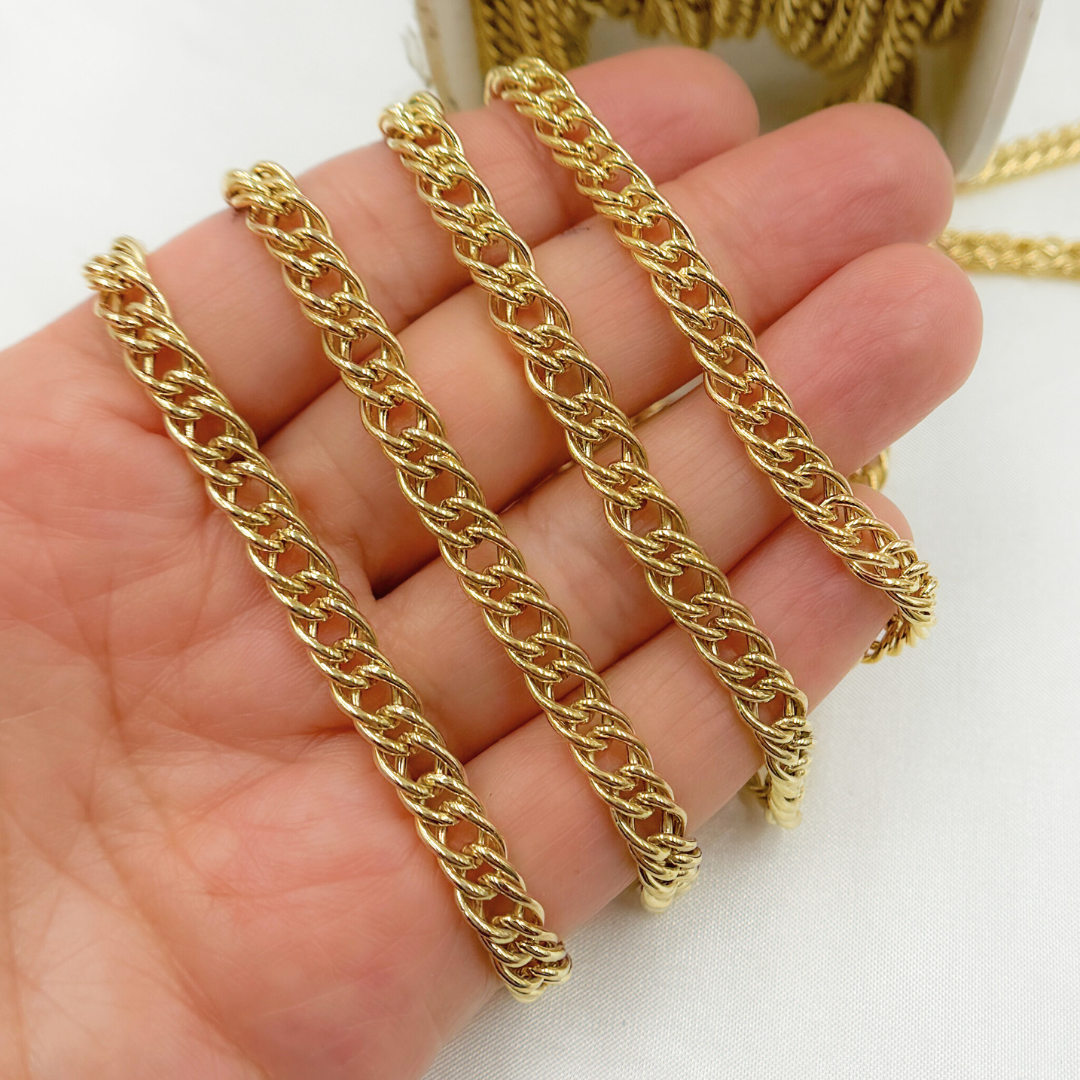 V35GP. Gold Plated 925 Sterling Silver Hollow Double Curb Chain