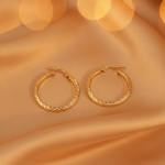 Load image into Gallery viewer, GER161. 14K Solid Gold Hollow Flat Diamond Cut Hoop