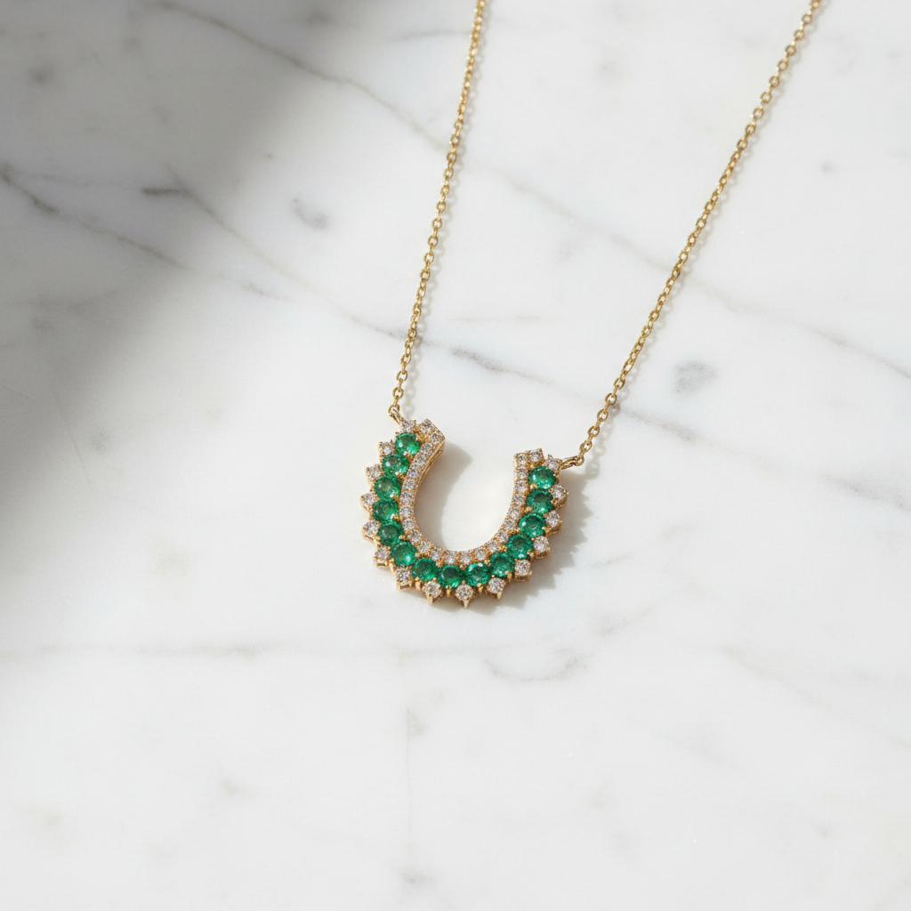 NFE72951EM. 18K Solid Gold Fancy Emerald Necklace