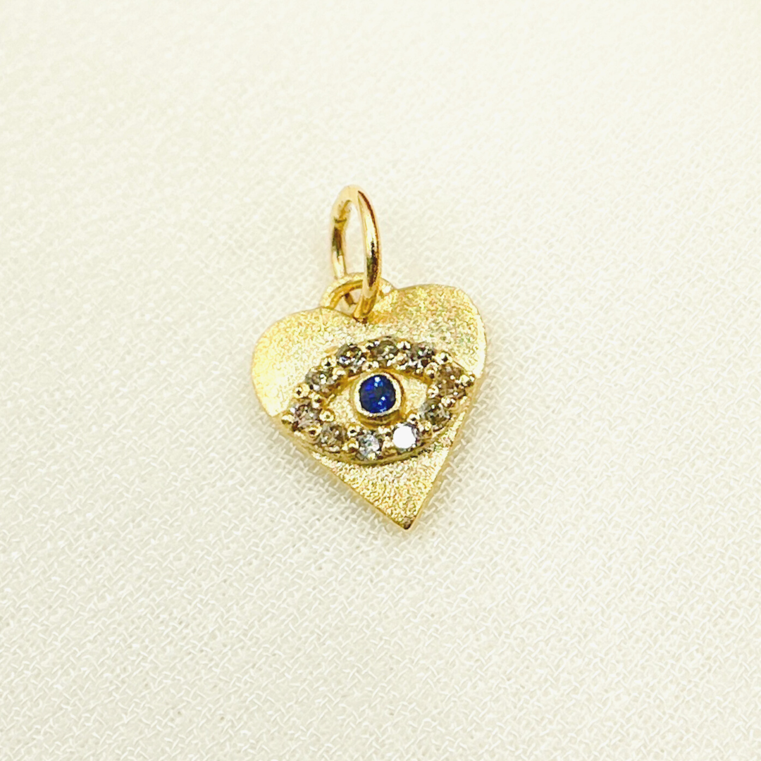 14K Gold Diamond Heart Eye Charm with Gemstone