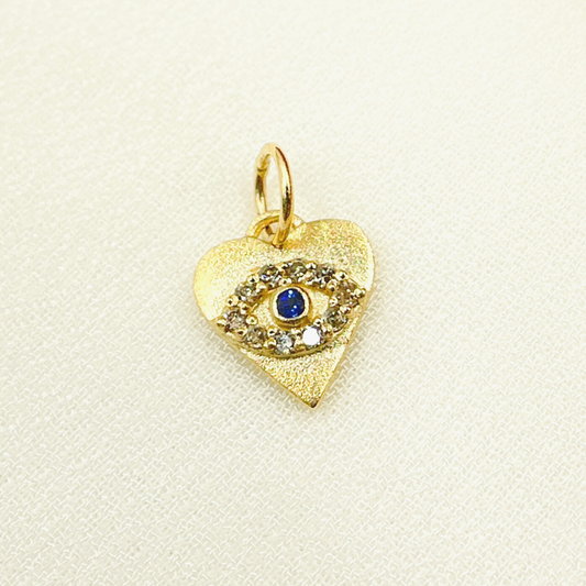 14K Gold Diamond Heart Eye Charm with Gemstone