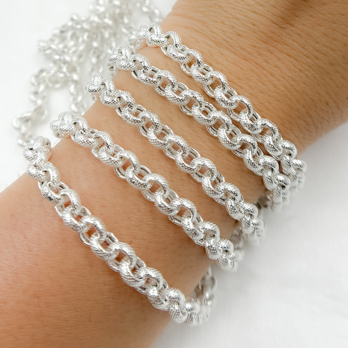 925 Sterling Silver Textured Rolo Chain
