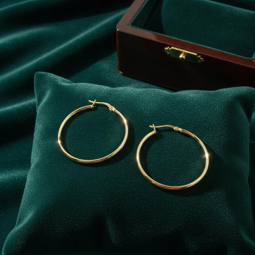 GER169. 14K Gold Hollow Hoop Earrings