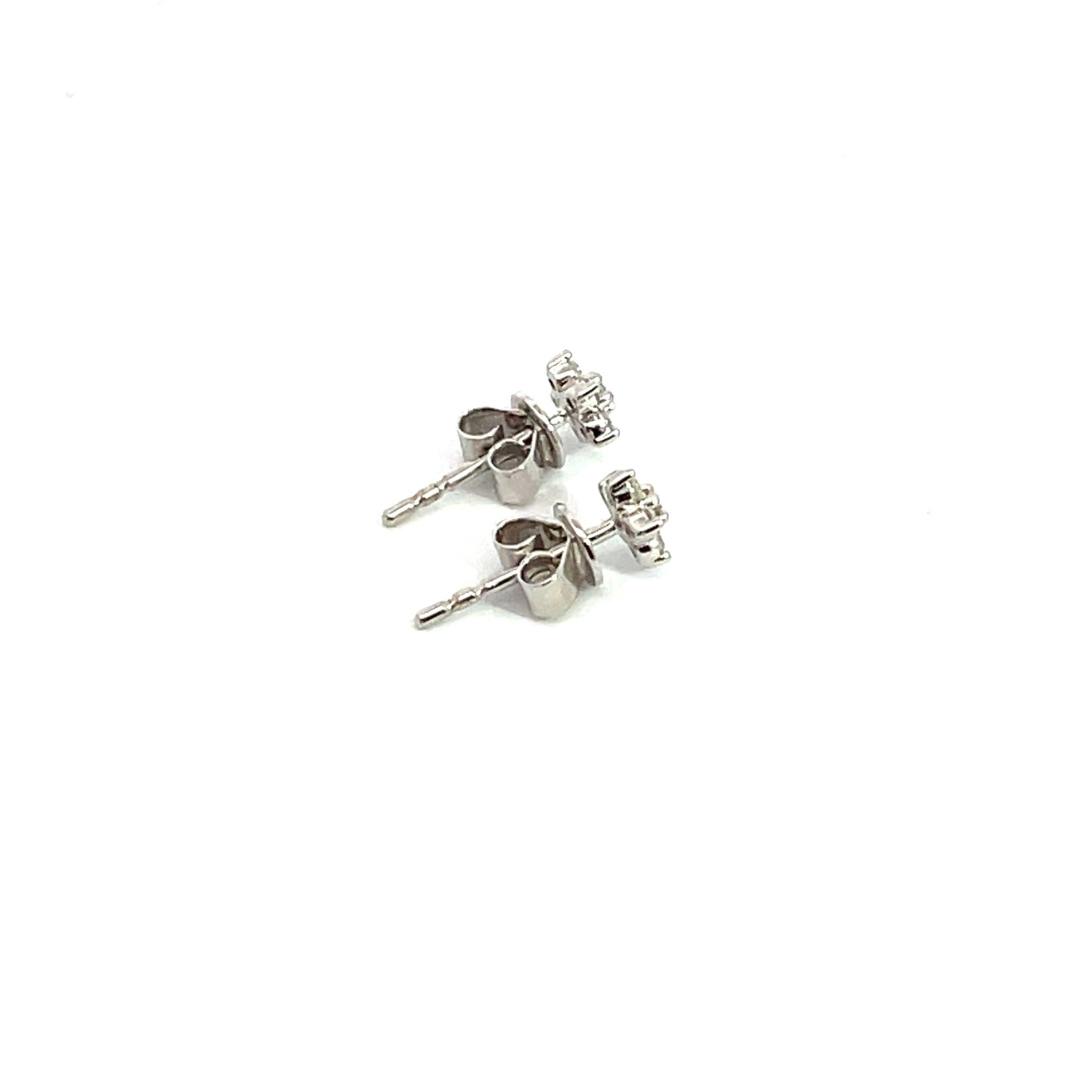 ER412616W. 14k Solid White Gold Diamond Flower Studs