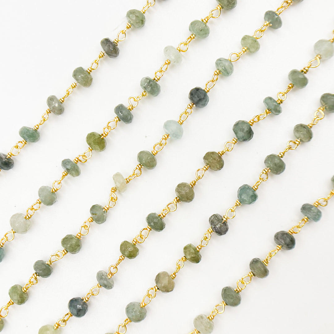 MOAQ3. Gold Plated Sterling Silver Moss Aquamarine Wire Chain