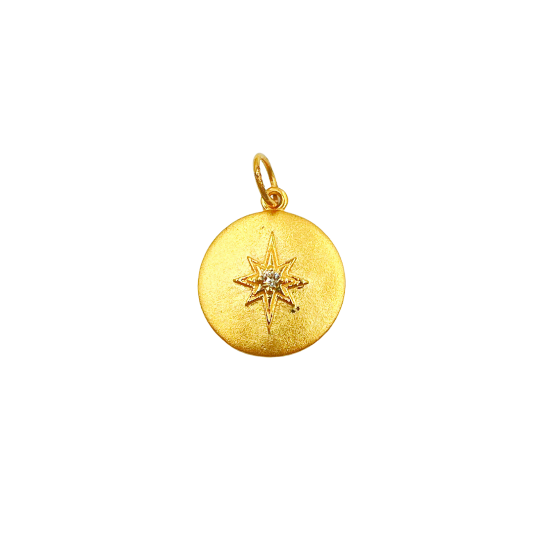 14K Solid Gold Circle Star Pendant with Diamonds. GDP333