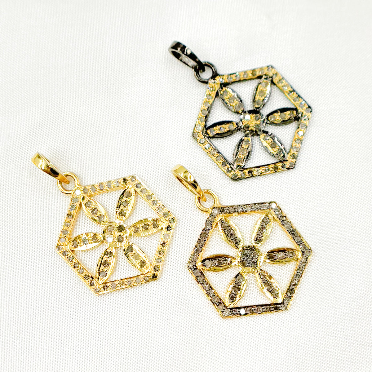 Diamond Sterling Silver Hexagon Flower Pendant