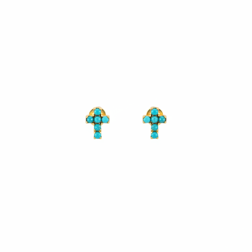 ER427136. 14k Solid Gold Diamond and Gemstone Cross Stud Earrings