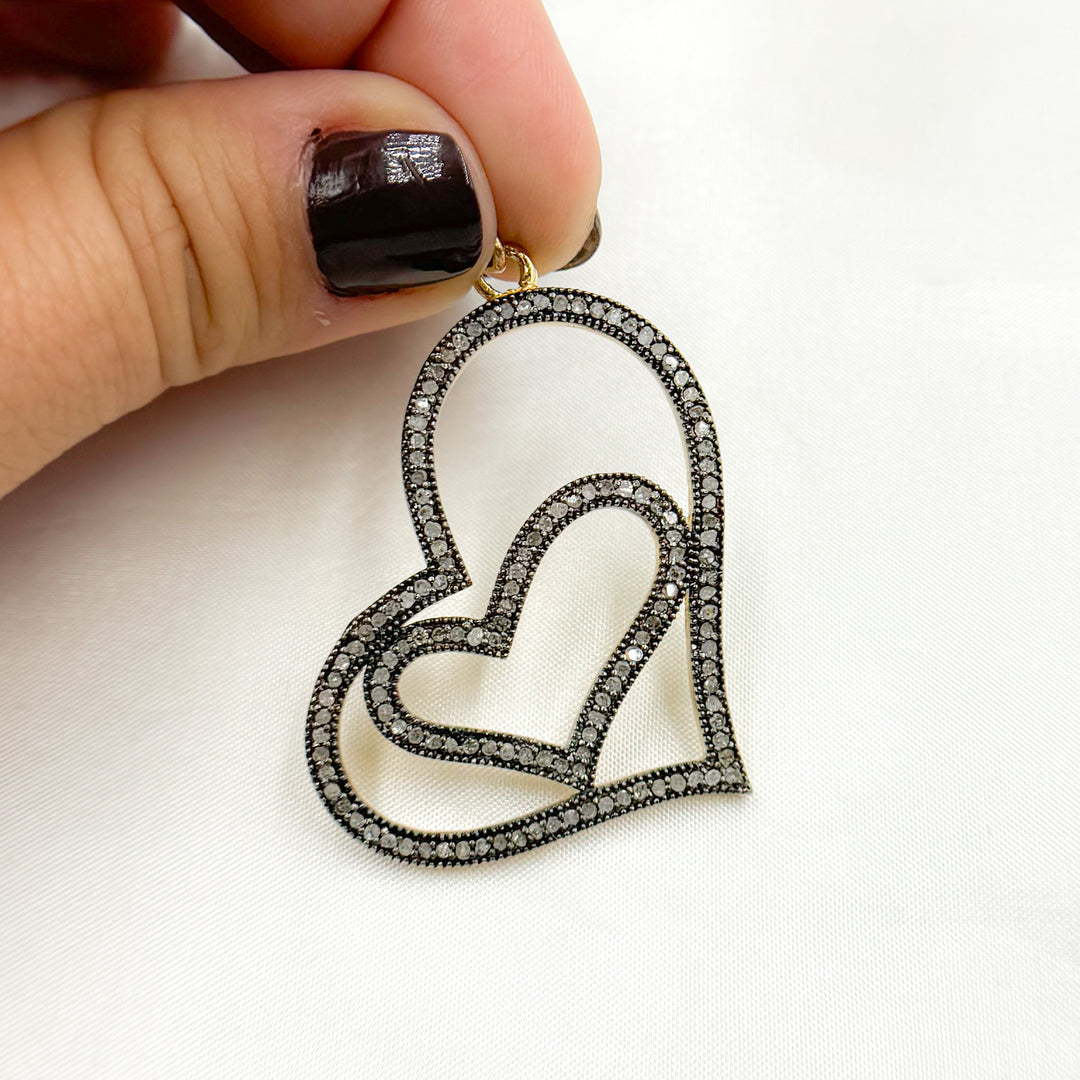 DP171. Diamond Sterling Silver Double Heart Pendant