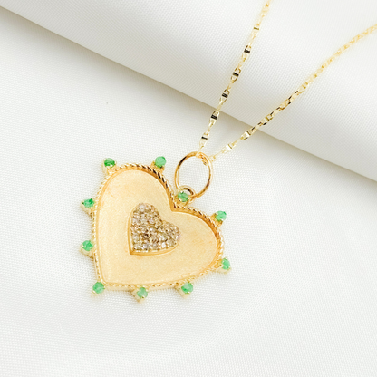14K Solid Gold Heart Charm with Diamonds and Gemstones. CGDP23