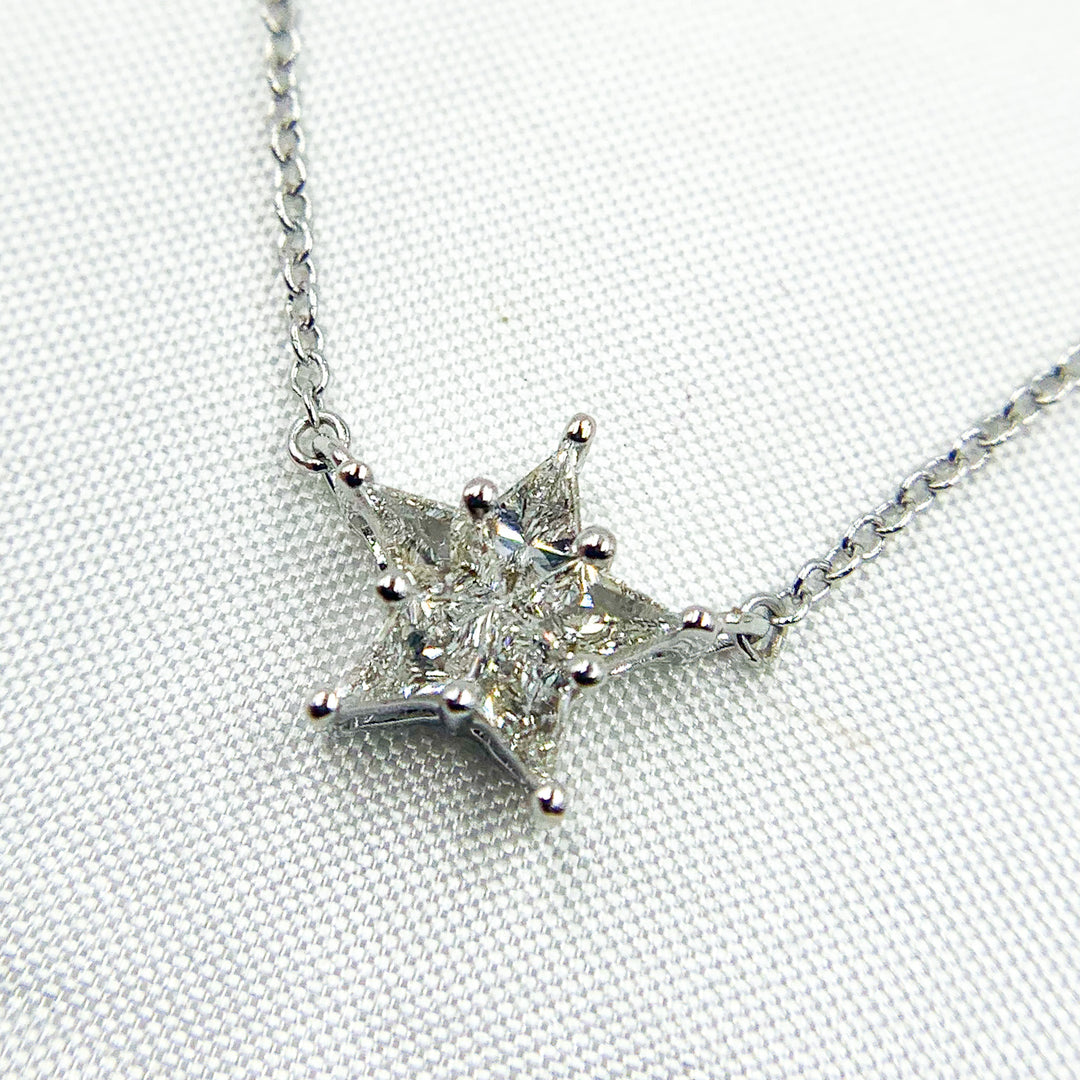 14K Solid White Gold Diamond Star Necklace. NFH71522