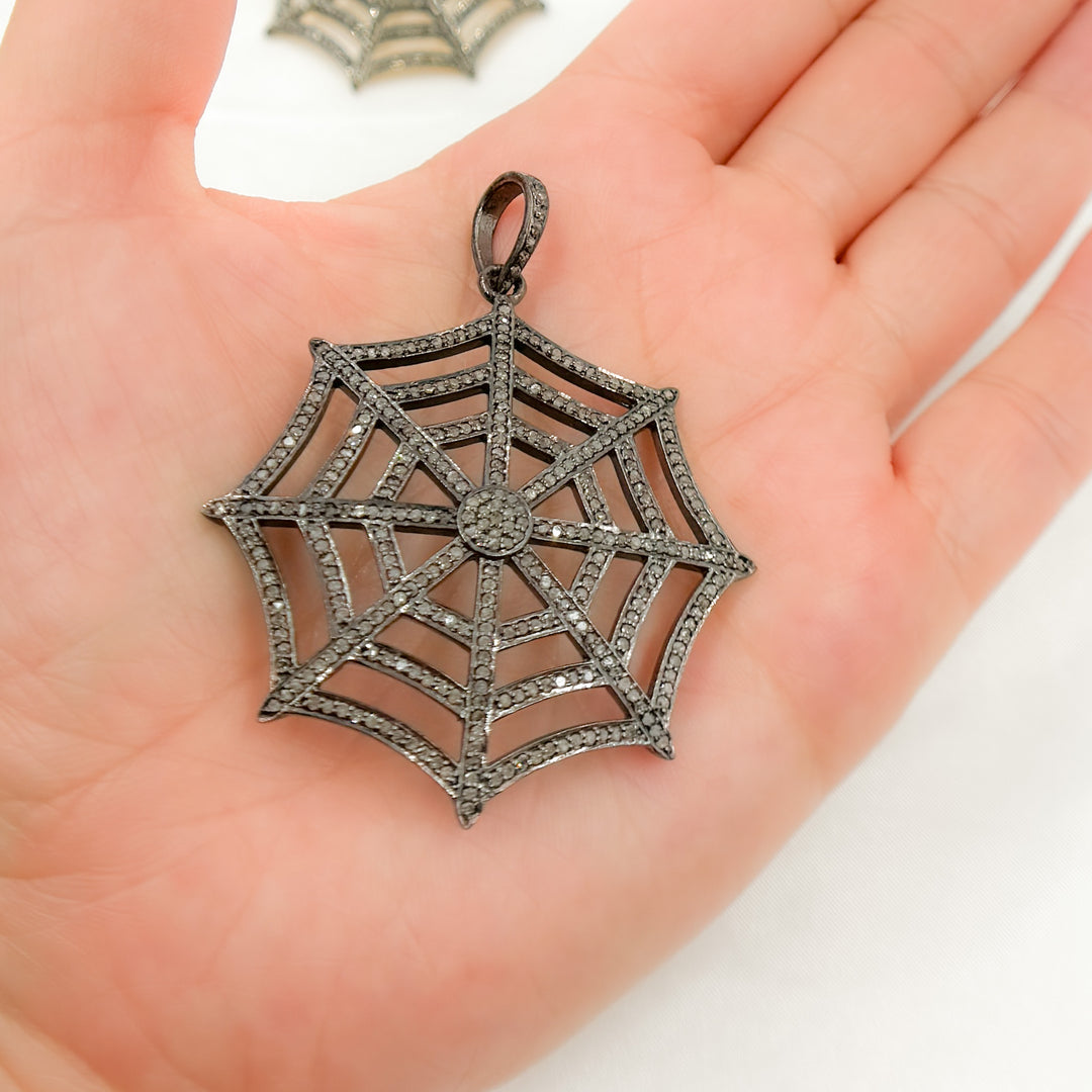 DP166. Diamond Silver Spider Web Pendant