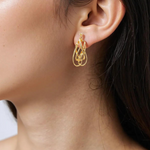 Load image into Gallery viewer, 15850005068. 14K Solid Gold Twist Double Oval Hollow Dangle Earrings
