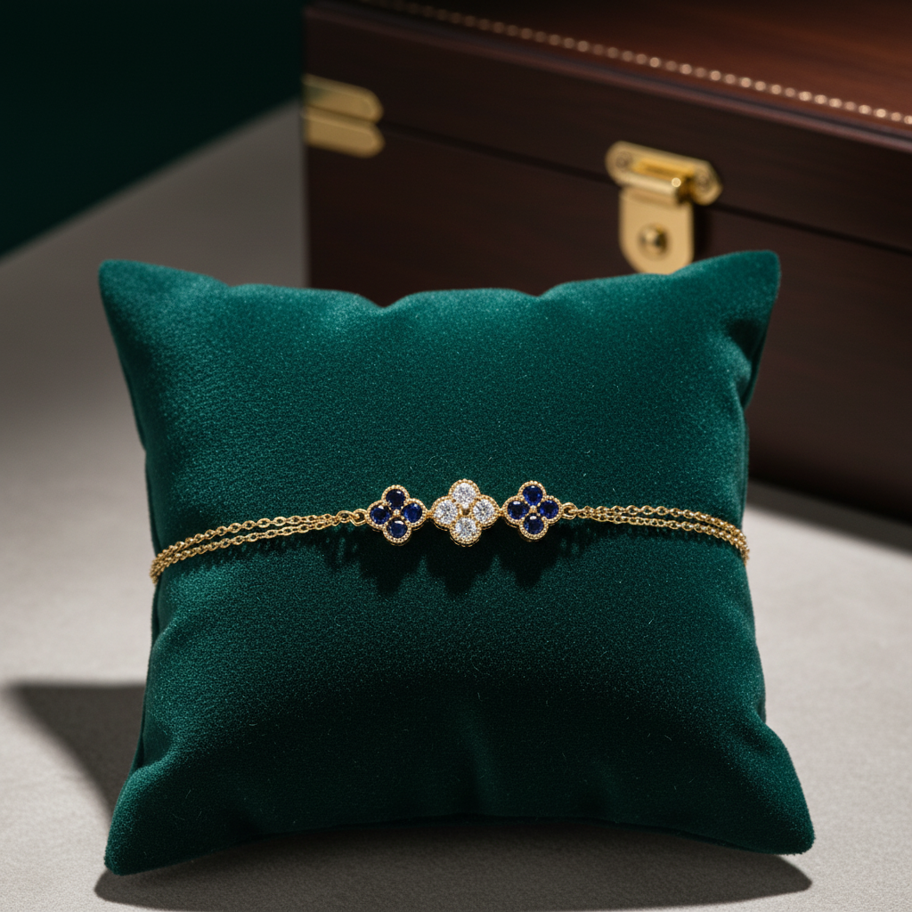 BR402708. 14k Solid Gold Diamond and Gemstone Fancy Flower Bracelet