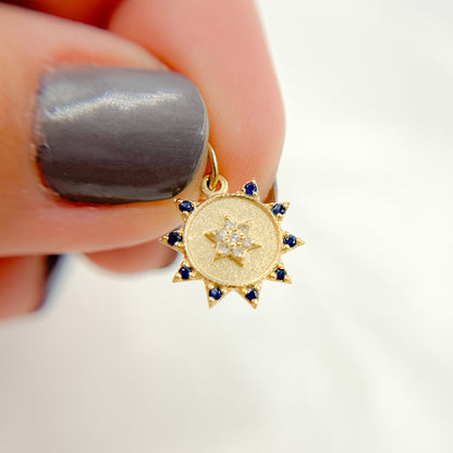 GDP442. 14K Solid Gold Diamond Circle Charm with Star