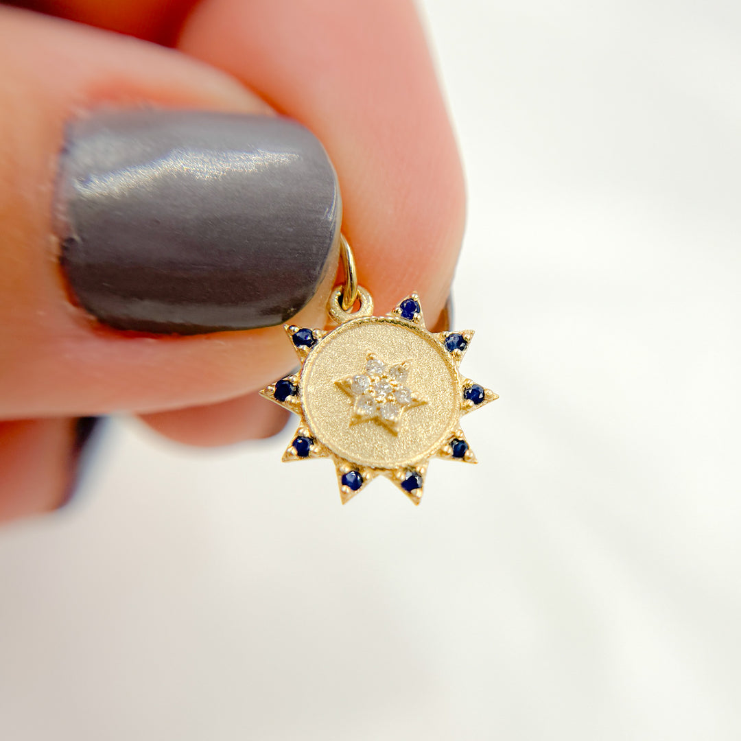 GDP442. 14K Solid Gold Diamond Circle Charm with Star